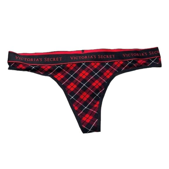 Victoria’s Secret Plaid Cotton Logo Banded Thong Size Large - Picture 1 of 3